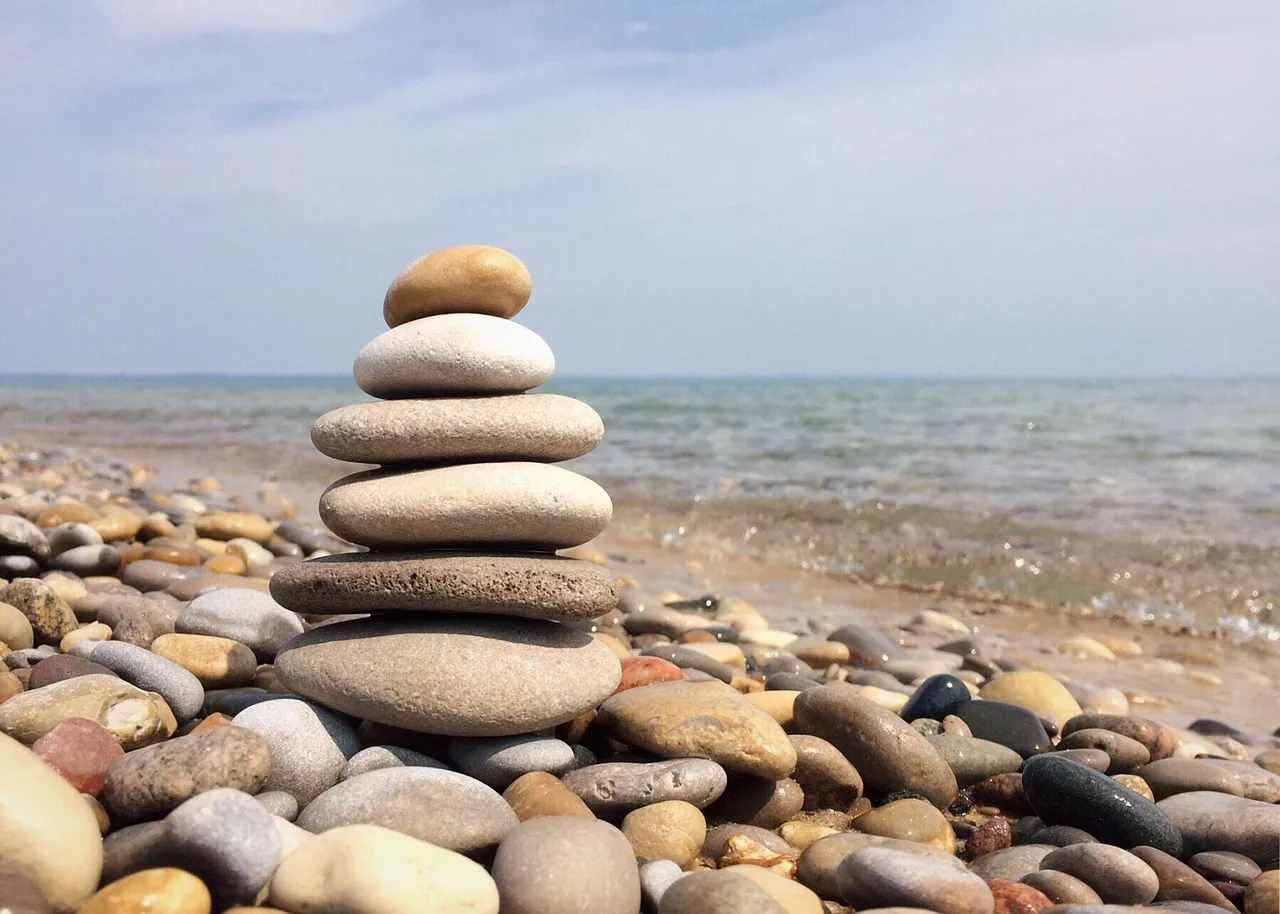 Balanced rocks by the ocean